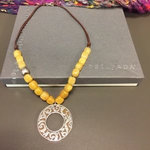 Silpada Brown Leather Necklace with Serpentine